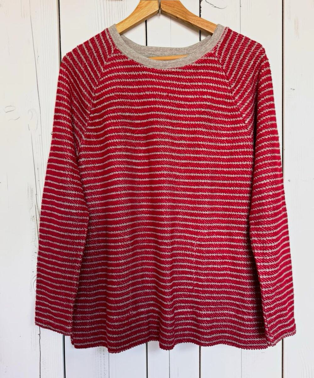 NWT J. Jill Women's Striped Knit Pullover Sweater Crewneck Raglan Red Gray SizeM